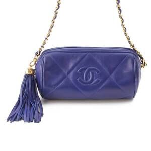Chanel Coco Mark Fringe Lambskin Chain Shoulder Bag Blue